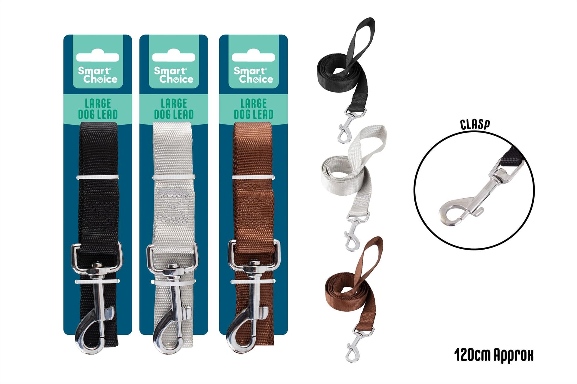 DOG LEAD LARGE 1.2M 3 ASSORTED COLOURS