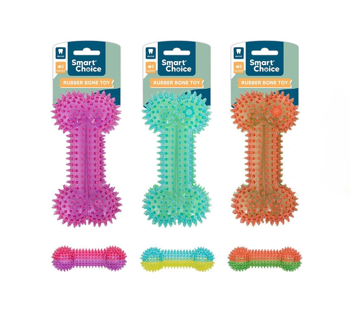 Rubber Bone Flash & Squeak  - 3 Assorted Colours