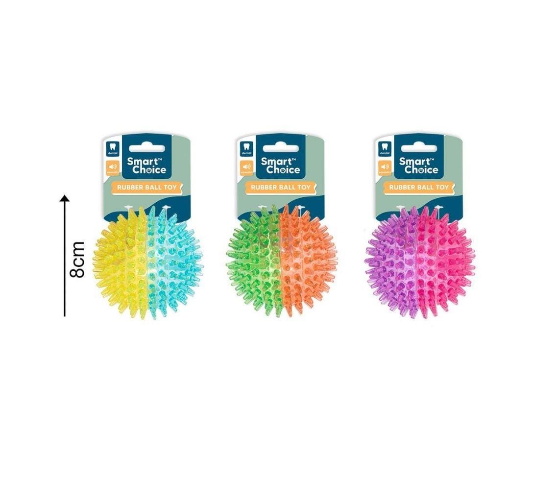 Rubber Spike Ball Dog Toy - 3 Assorted Colours