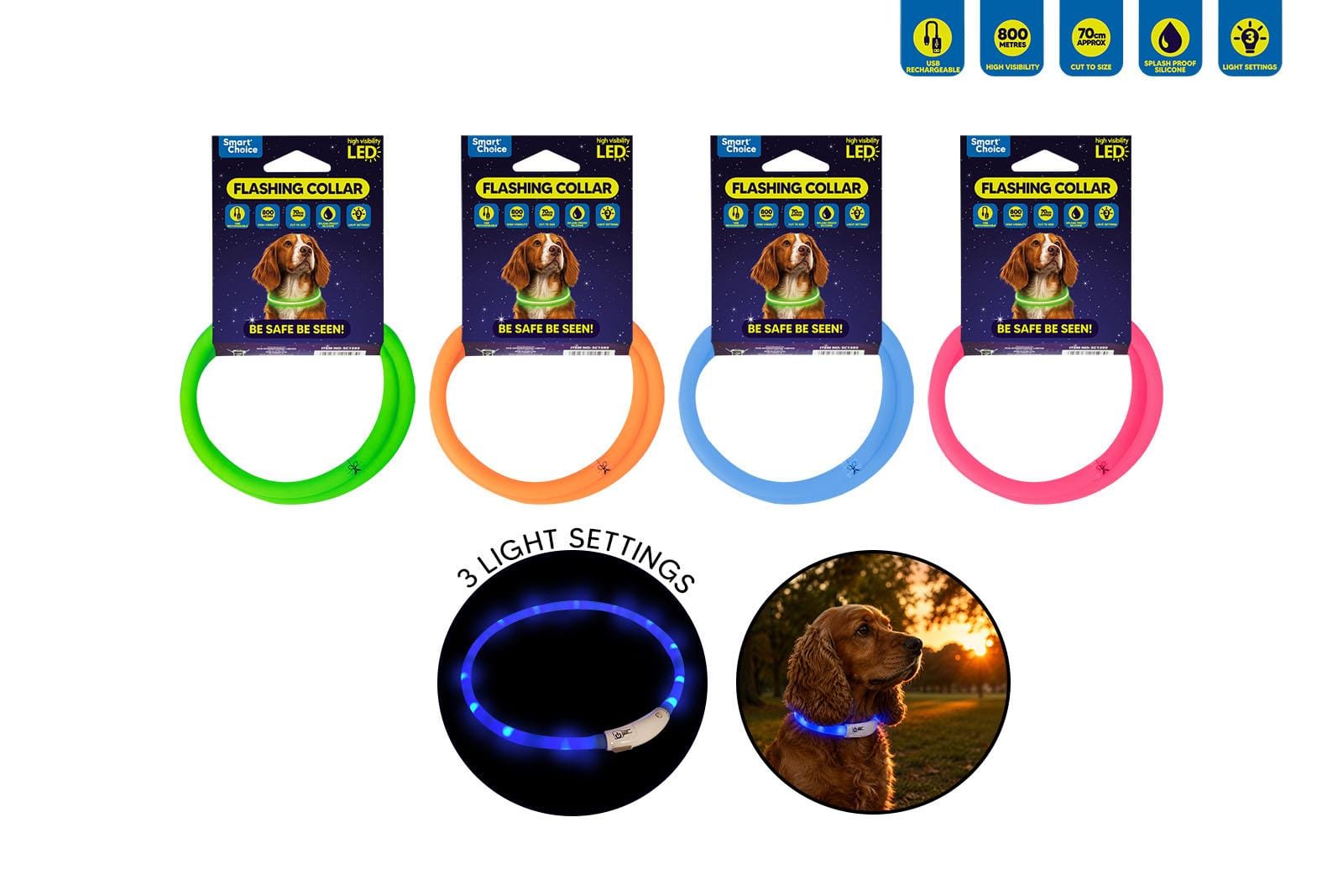 LED FLASHING SILICONE DOG COLLAR 4 COLOURS