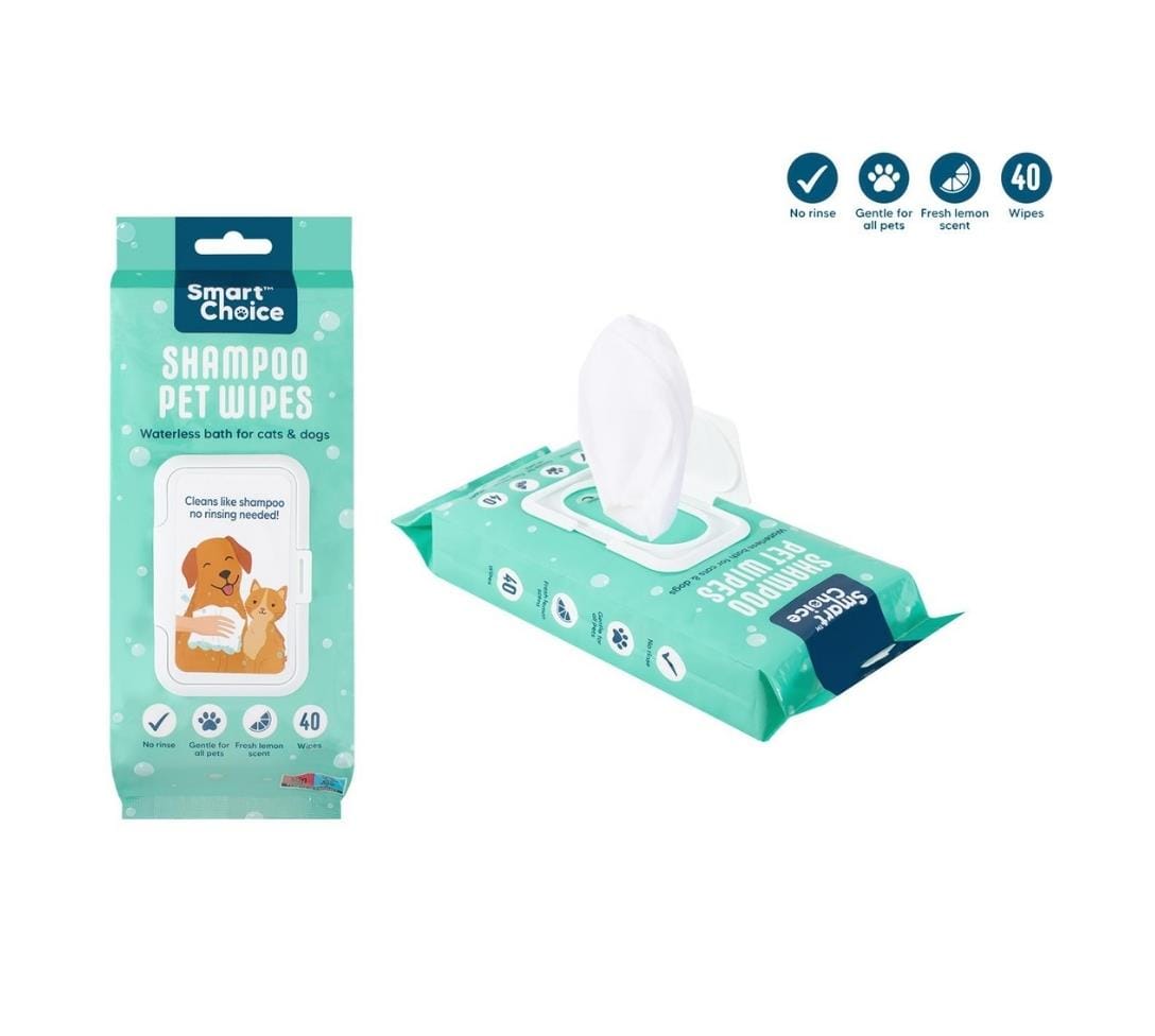 Lemon Scented Shampoo Pet Wipes - Pack of 40