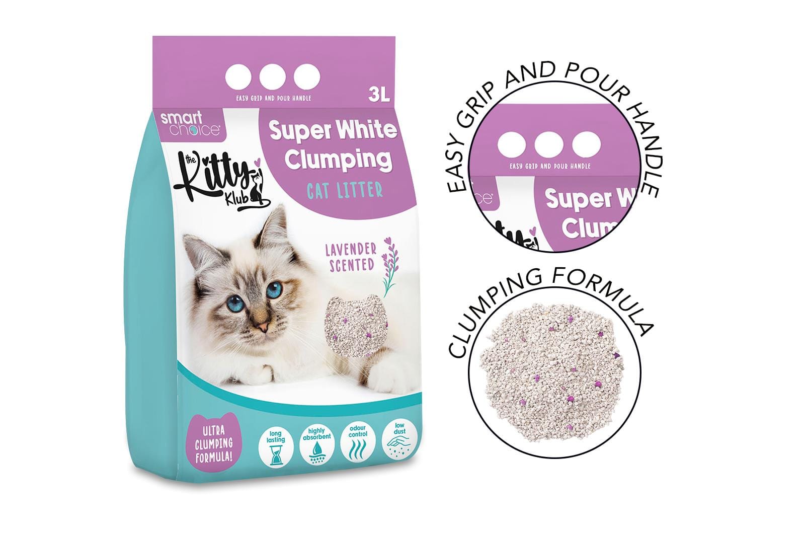 WHITE CLUMPING CAT LITTER 3L LAVENDER SCENTED