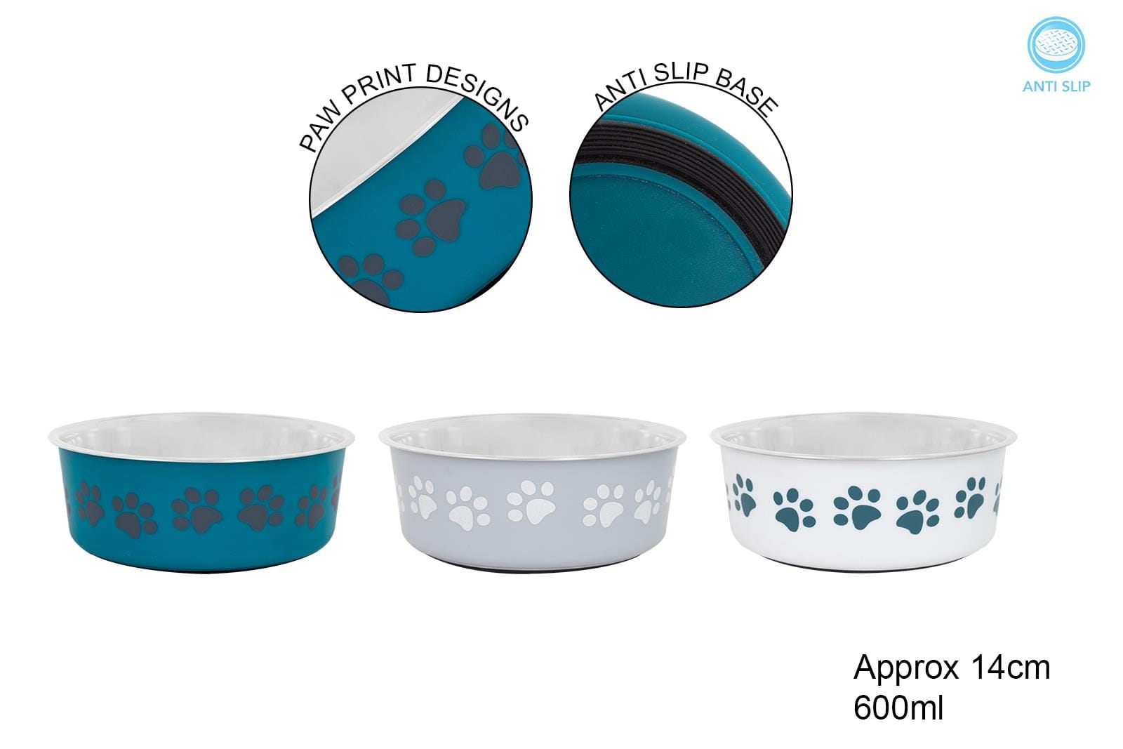 ANTI SKID FUSION PET BOWL 600ML 3 ASSORTED COLOURS