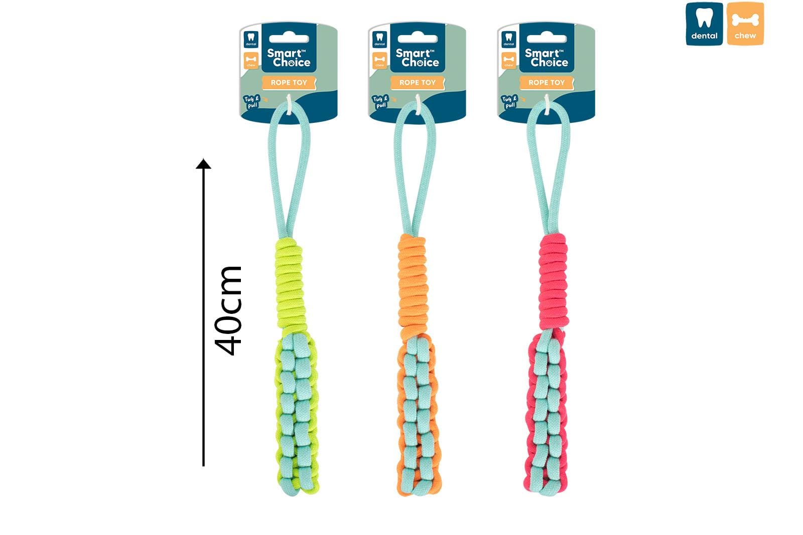 BRAIDED ROPE DOG TOY WITH HANDLE 3 COLOURS
