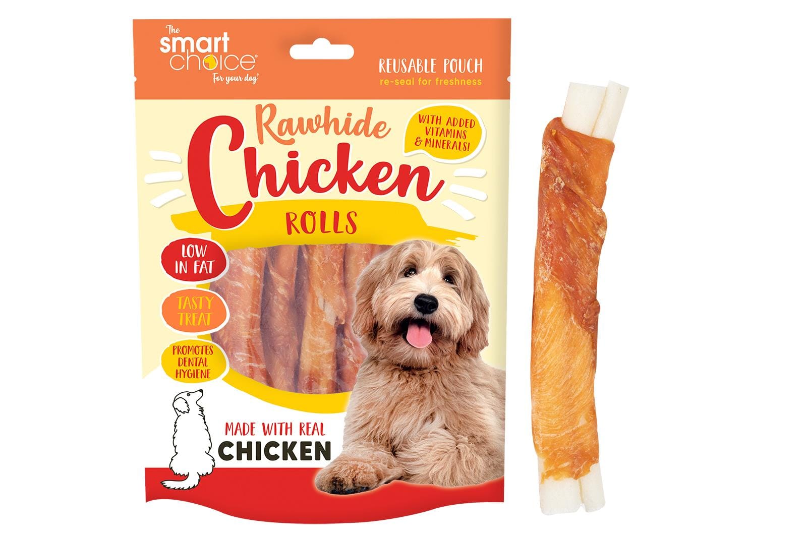 RAWHIDE/CHICKEN ROLL DOG TREAT 8 PACK