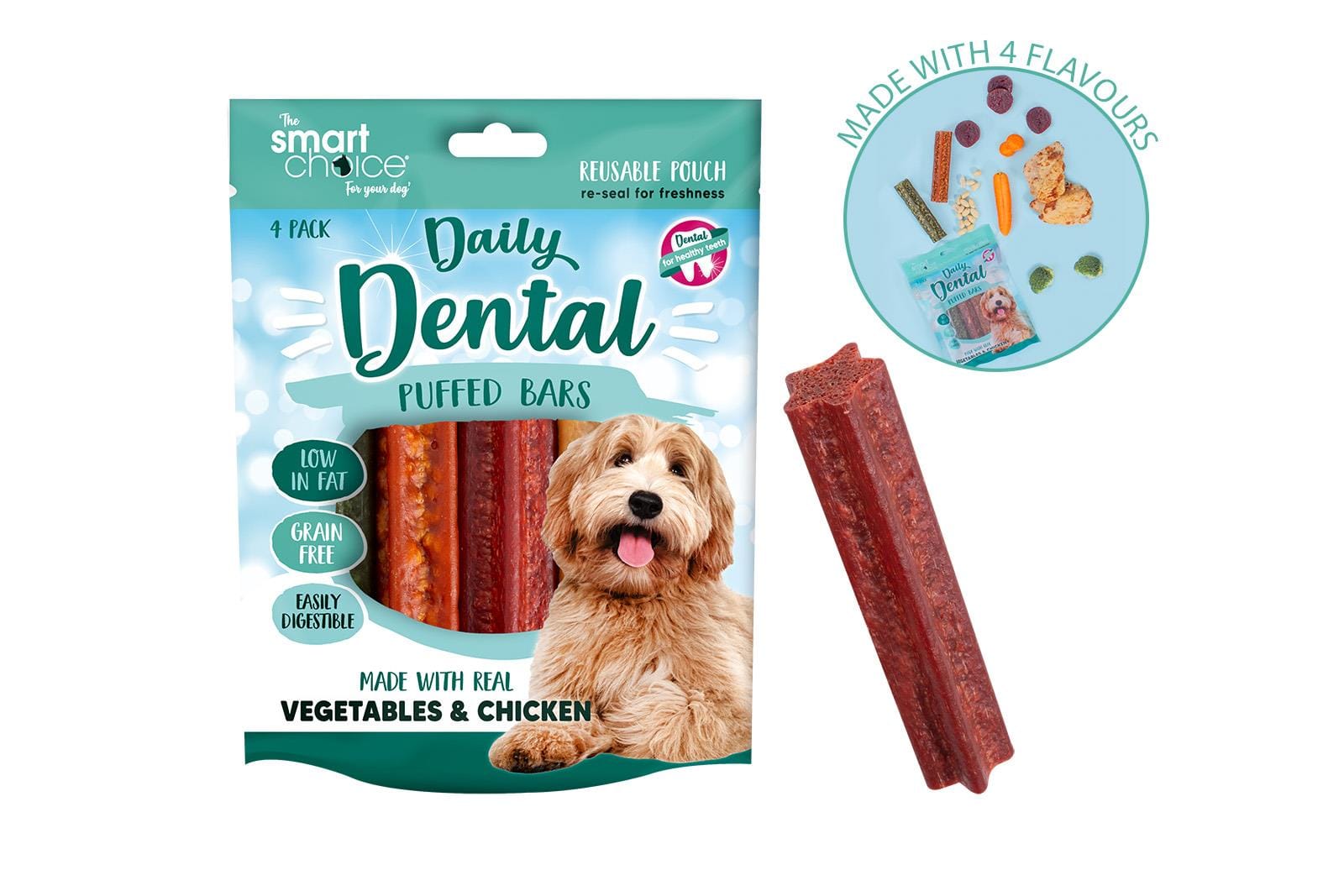 DENTAL PUFFED BARS DOG TREAT 4 PACK
