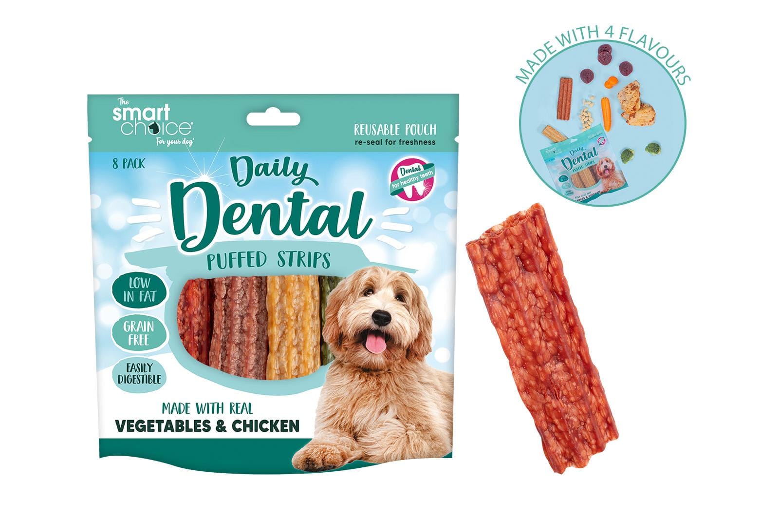 DENTAL PUFFED STRIPS DOG TREAT 8 PK