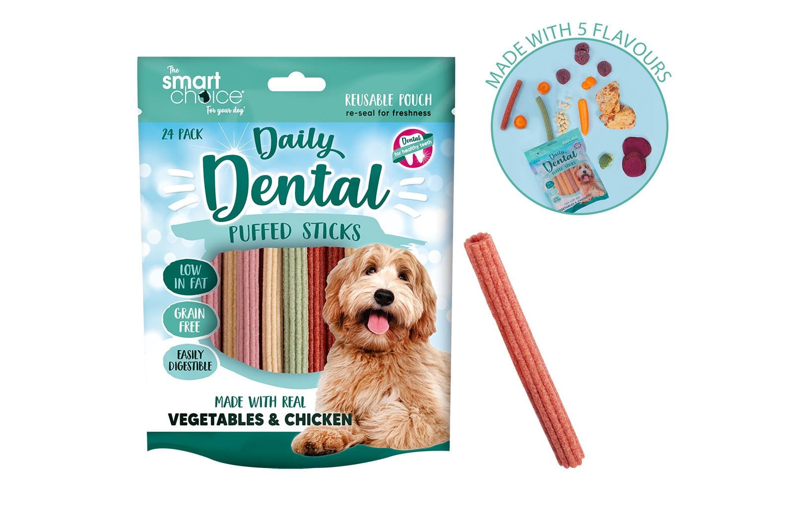 DENTAL PUFFED STICKS DOG TREAT 24 PACK