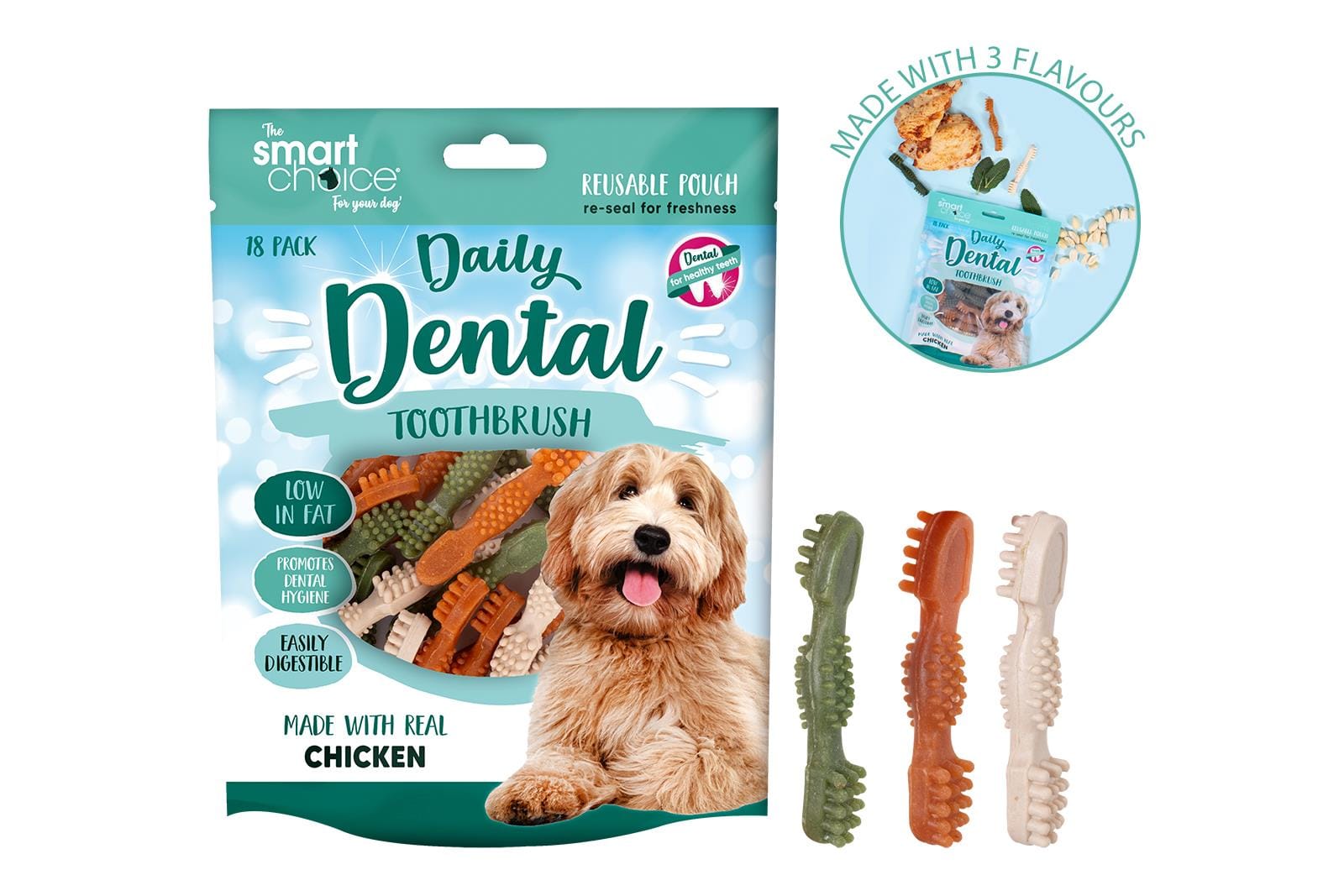 DENTAL TOOTHBRUSH DOG TREAT 18 PK