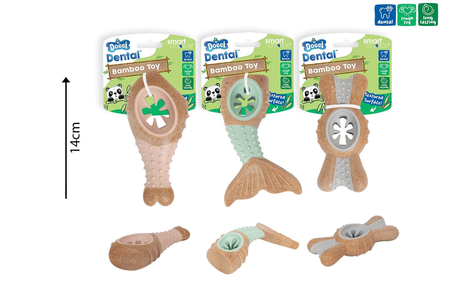 DENTAL BAMBOO & RUBBER DOG TOY 3 COL