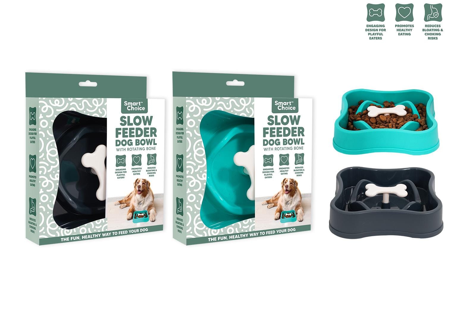 PLASTIC SLOW FEEDER BONE PET BOWL 2 COLOURS 