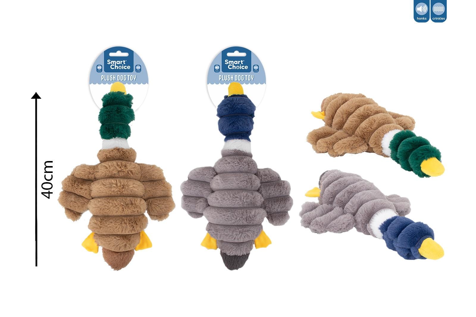 HONKING PLUSH DUCK DOG TOY 2 COLOURS