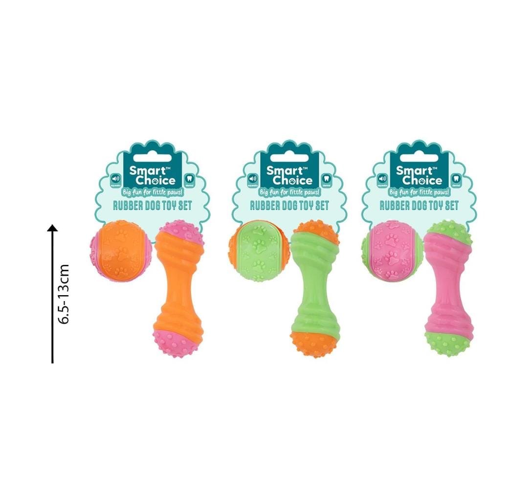 Small Dog Rubber Toy Set - 3 Assorted Colours