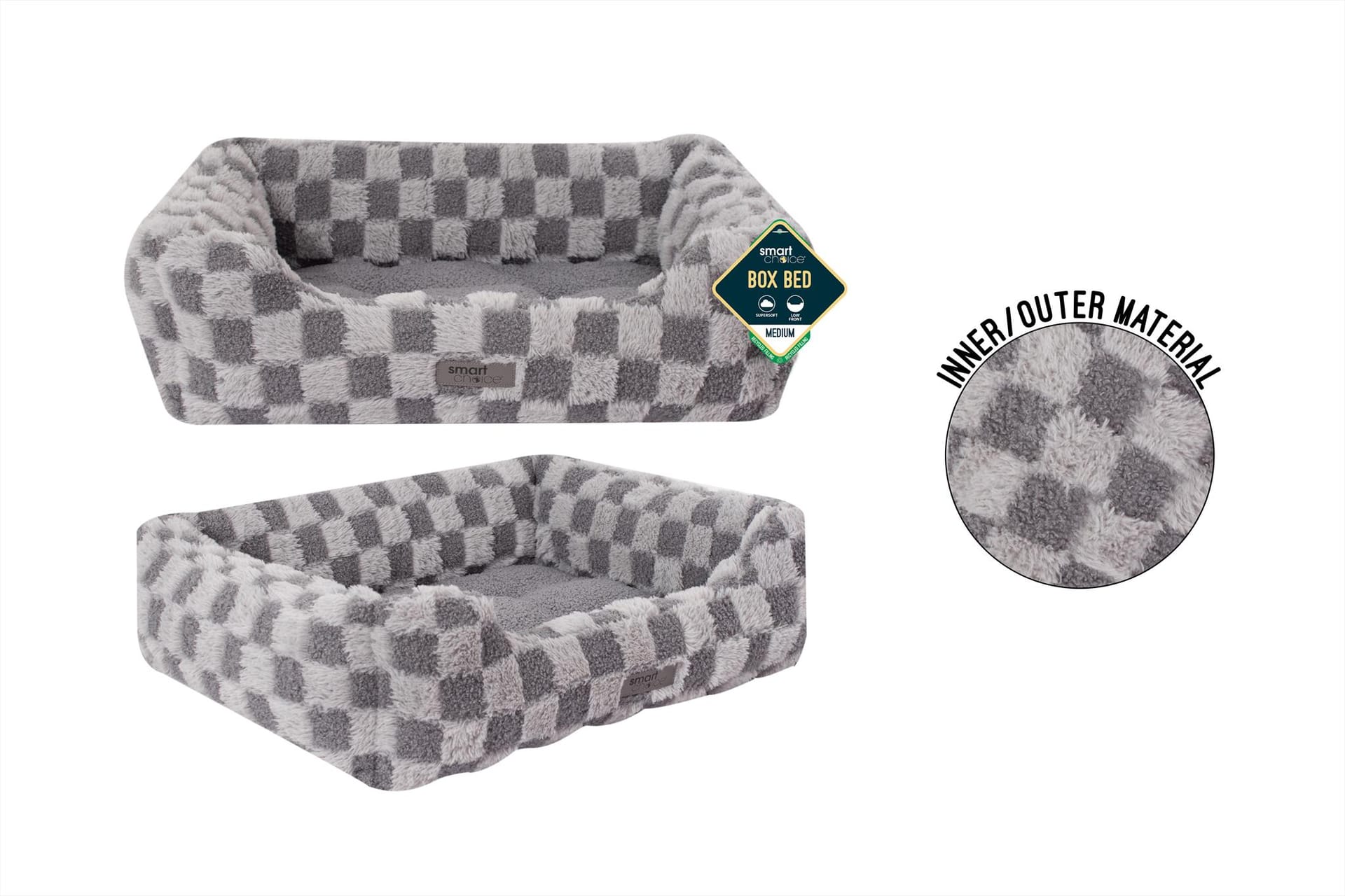 CHEQUERED PET BED MEDIUM 58X48X20CM 