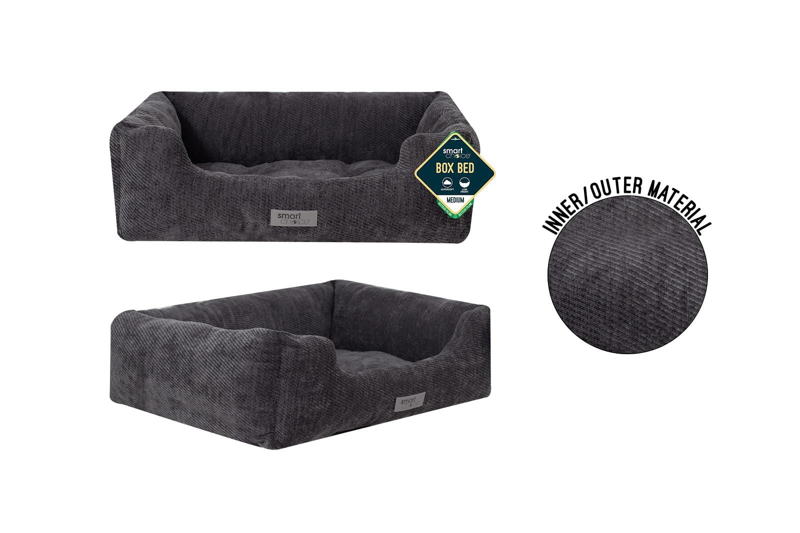 GREY TWILL PET BED MEDIUM 58X48X20CM
