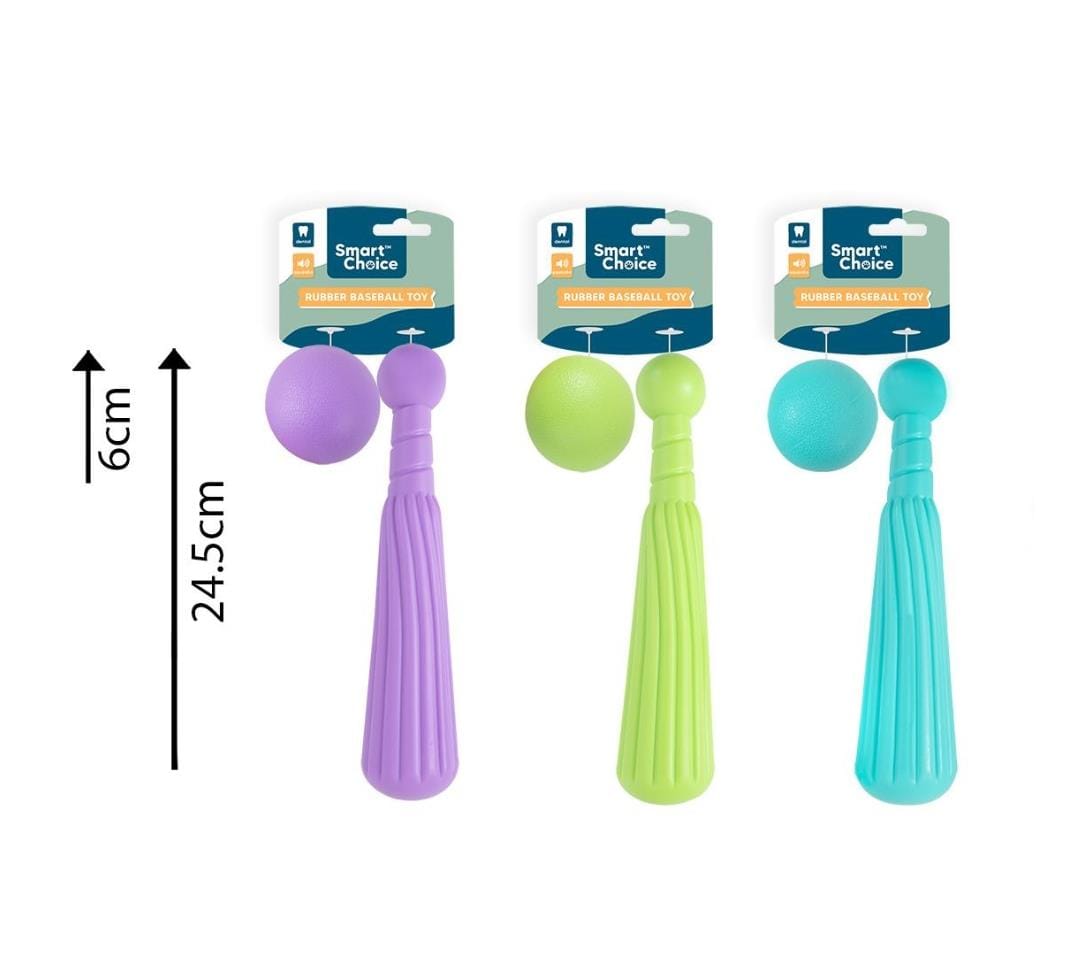 Rubber Bat & Ball Toy - 3 Assorted Colours