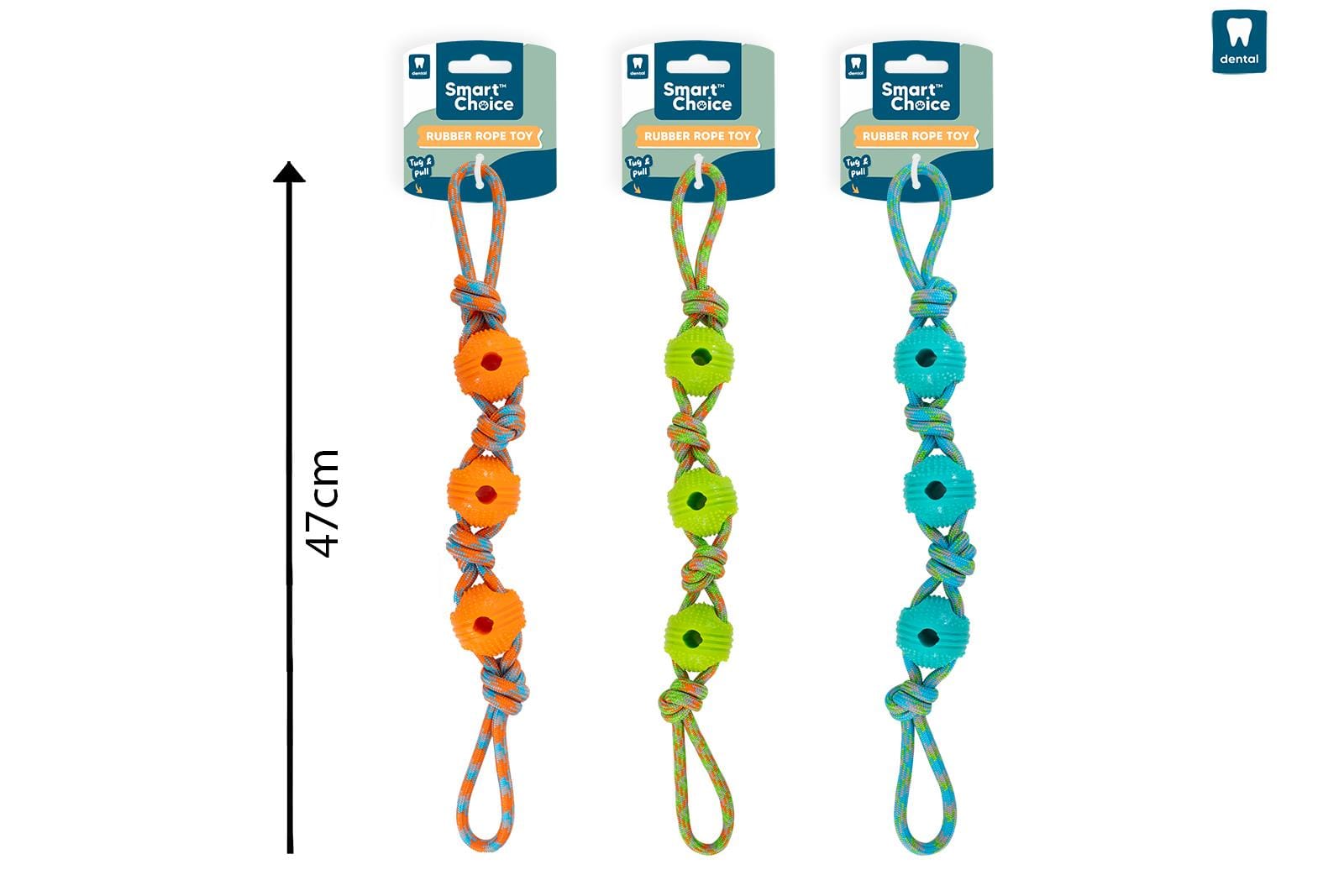 RUBBER & KNOTTED ROPE PULL DOG TOY 3 COLOURS