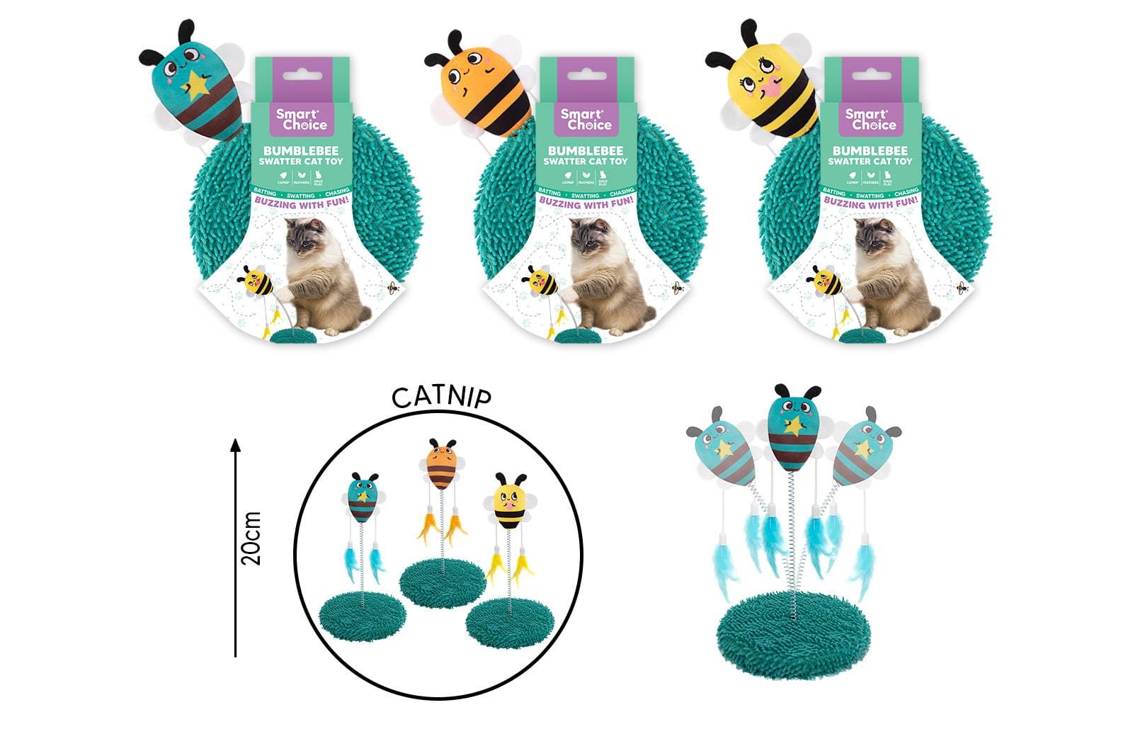 Plush Spring Swatter Cat Toy - 3 Assorted Designs