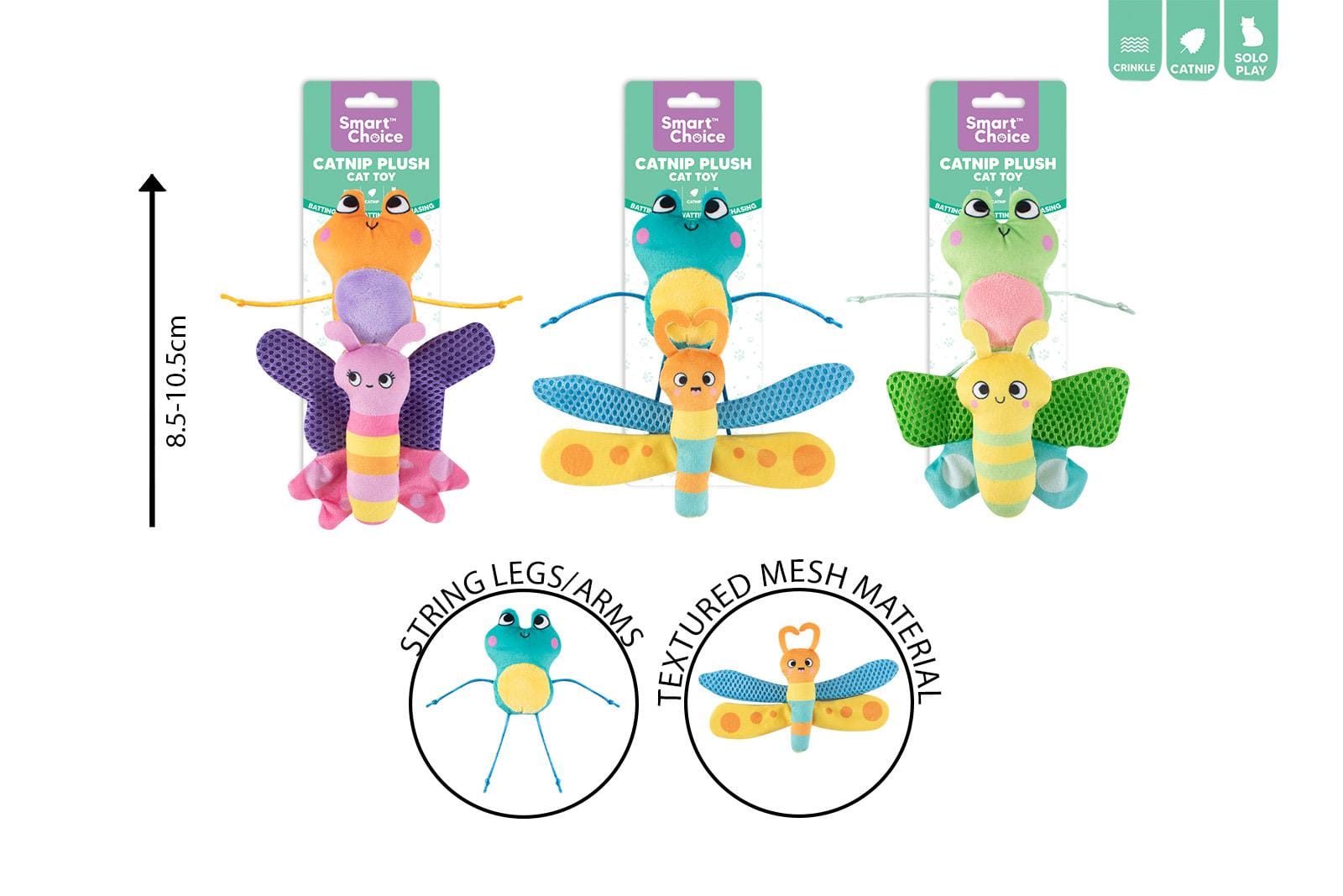PLUSH FROG & BUTTERFLY CAT TOY 2 PACK