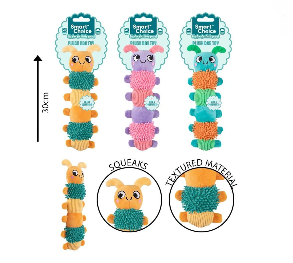 Plush Squeaky Puppy Toy - 3 Assorted Colours