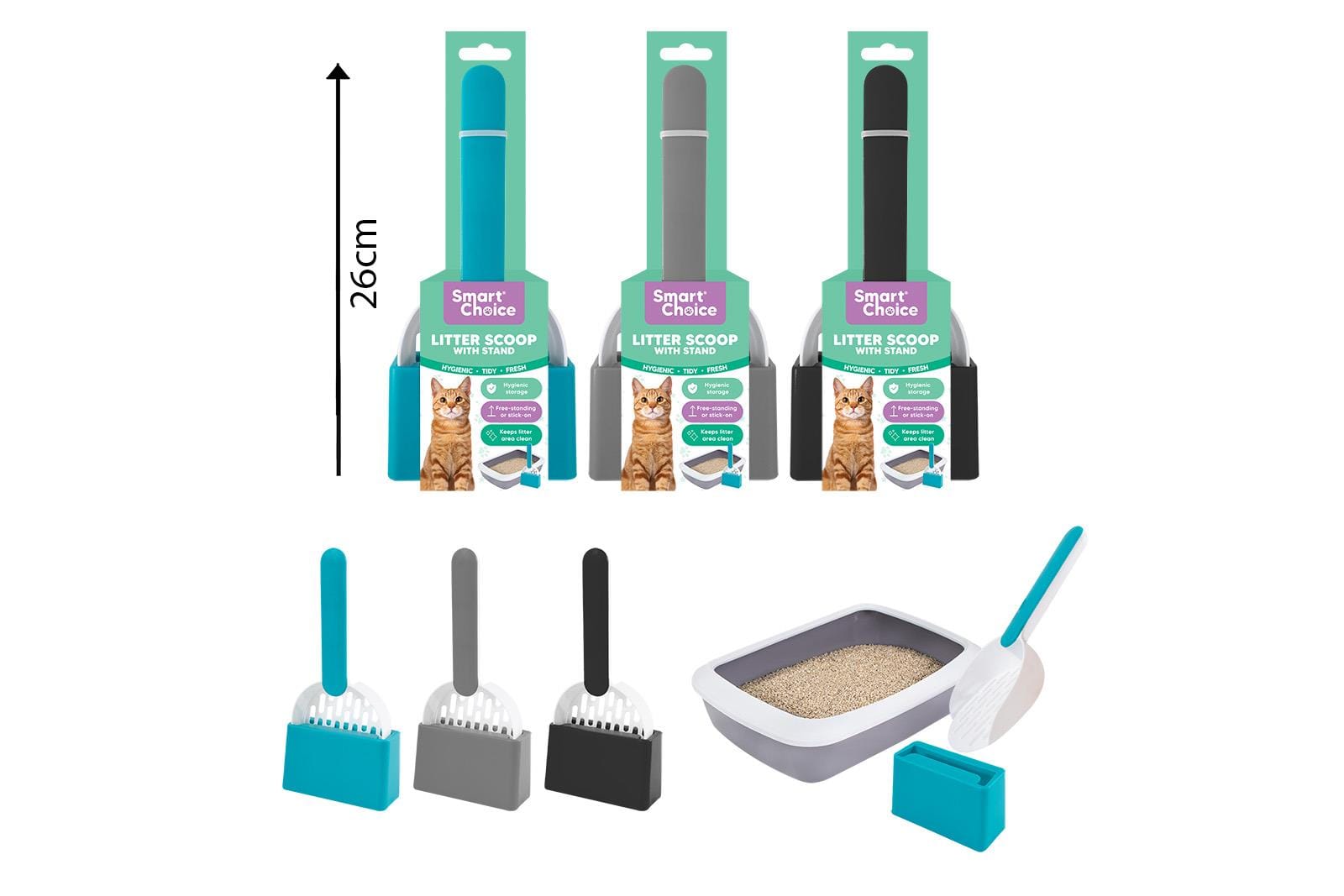CAT LITTER SCOOP WITH STAND 3 COLOURS 