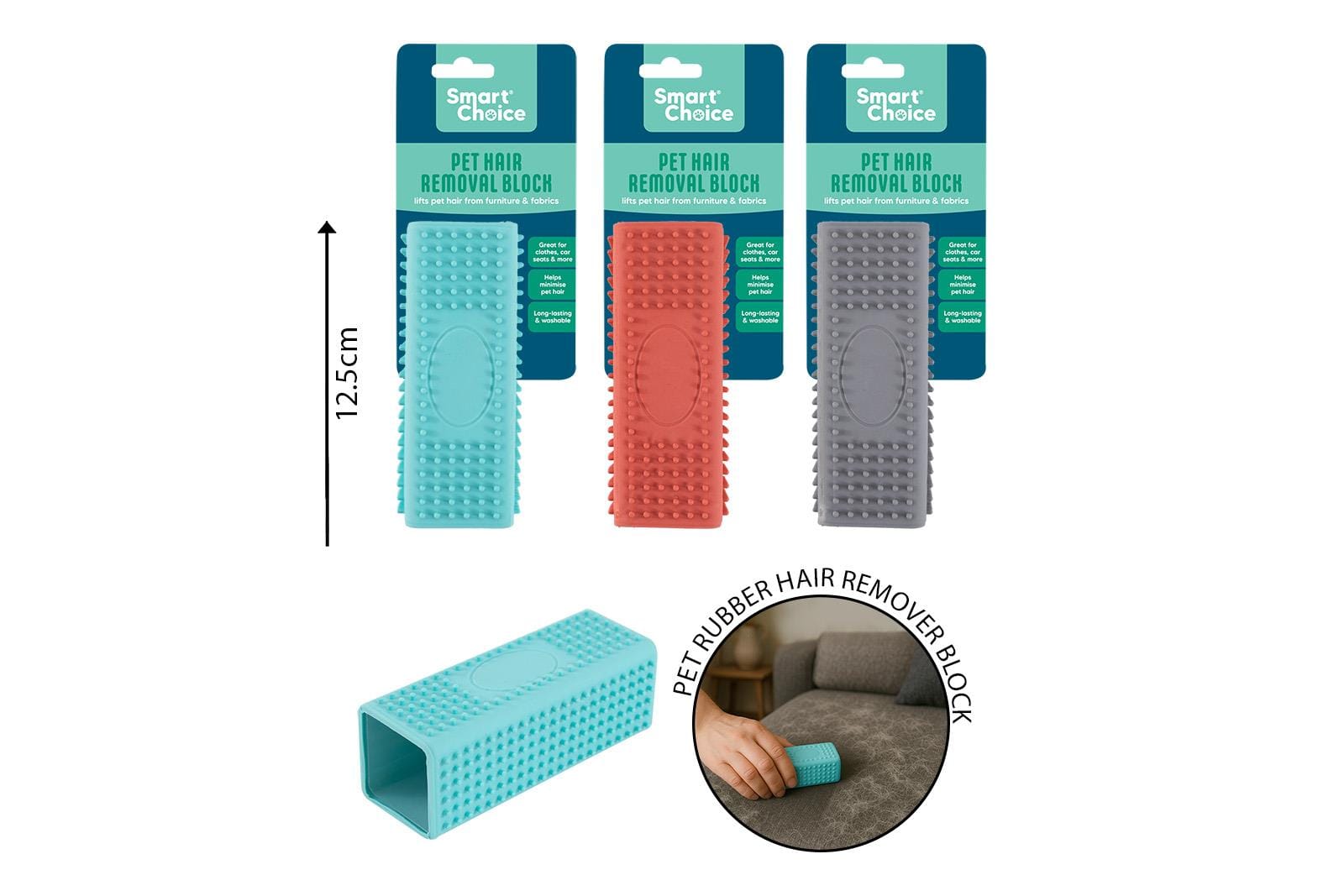 RUBBER PET HAIR REMOVER BRUSH 3 COL