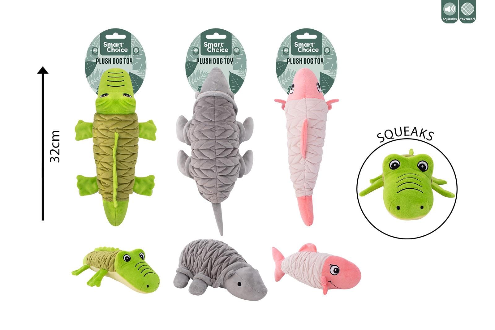 SQUEAKY PLUSH SCALY DOG TOY 3 ASST