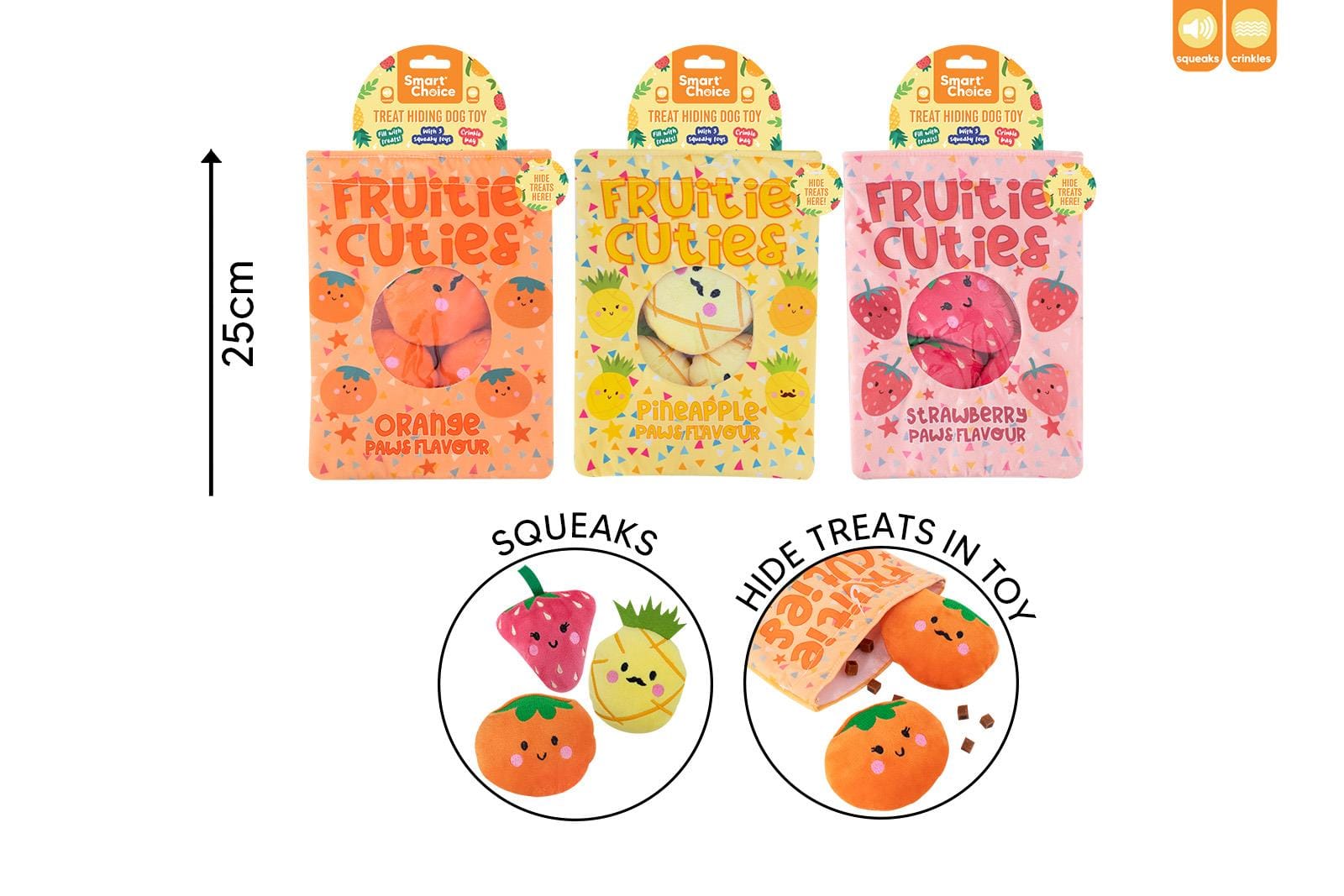 SQUEAKY PLUSH TREAT HIDING FRUIT DOG TOY