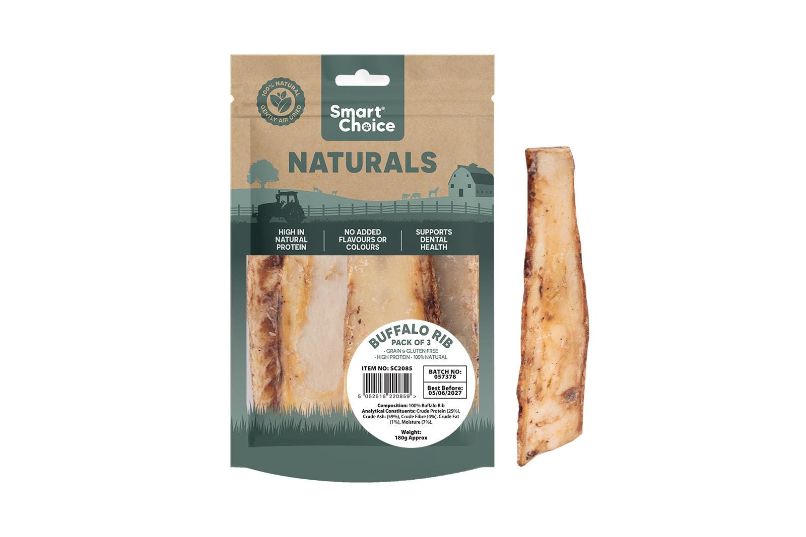 NATURAL BUFFALO RIB DOG TREAT 3 PACK