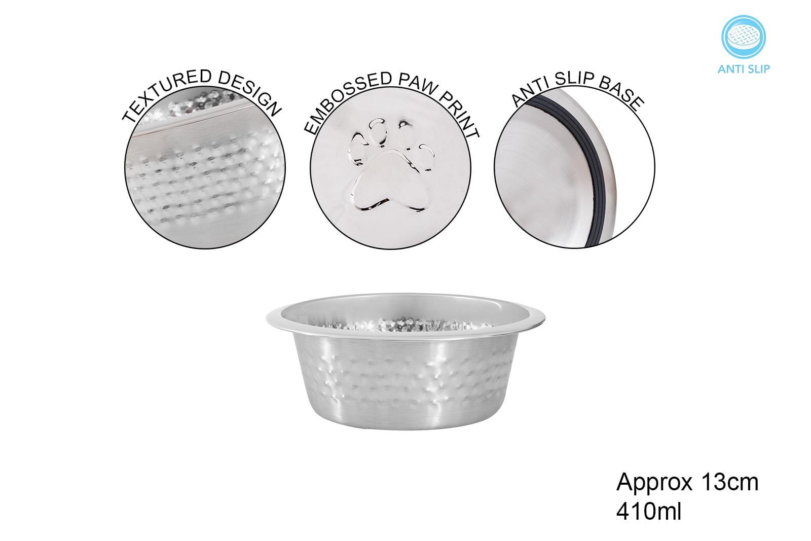 TEXTURED S/STEEL PET BOWL 13CM 473ML