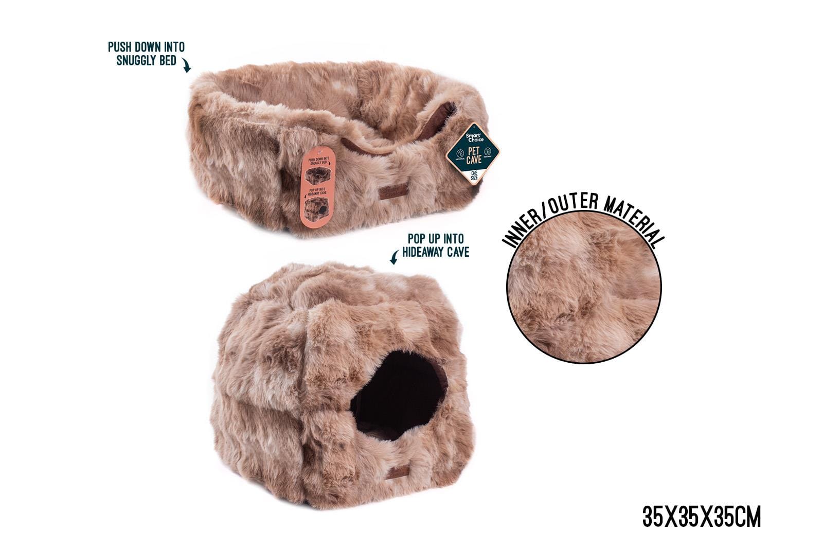 FAUX FUR CUBE PET BED 35X35X35CM