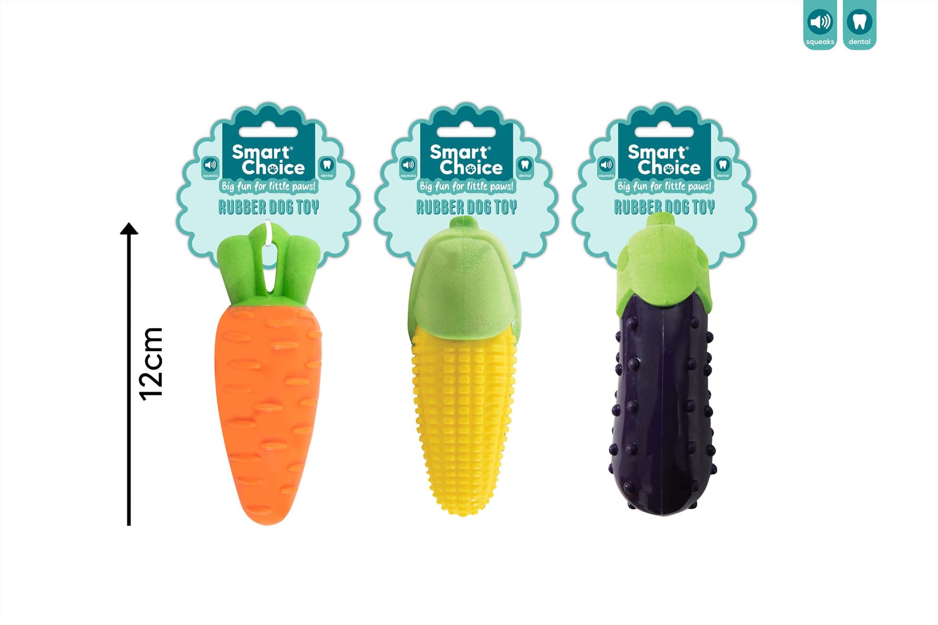 SMALL DOG RUBBER VEG TOY - 3 ASSORTED DESIGNS