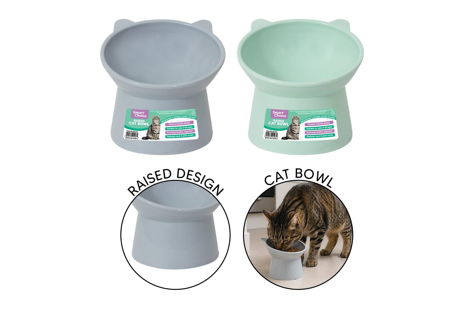 RAISED CAT SHAPE BOWL - 2 ASSORTED COLOURS