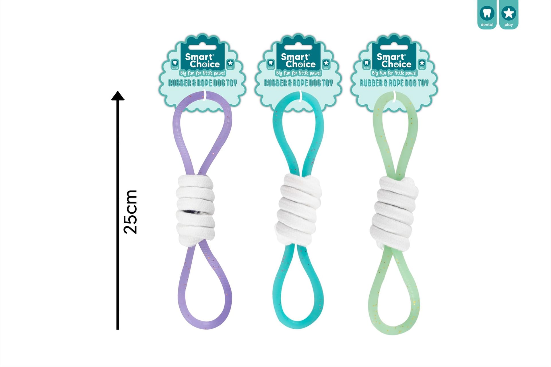 RUBBER HANDLED ROPE DOG TOY - 3 ASSORTED COLOURS