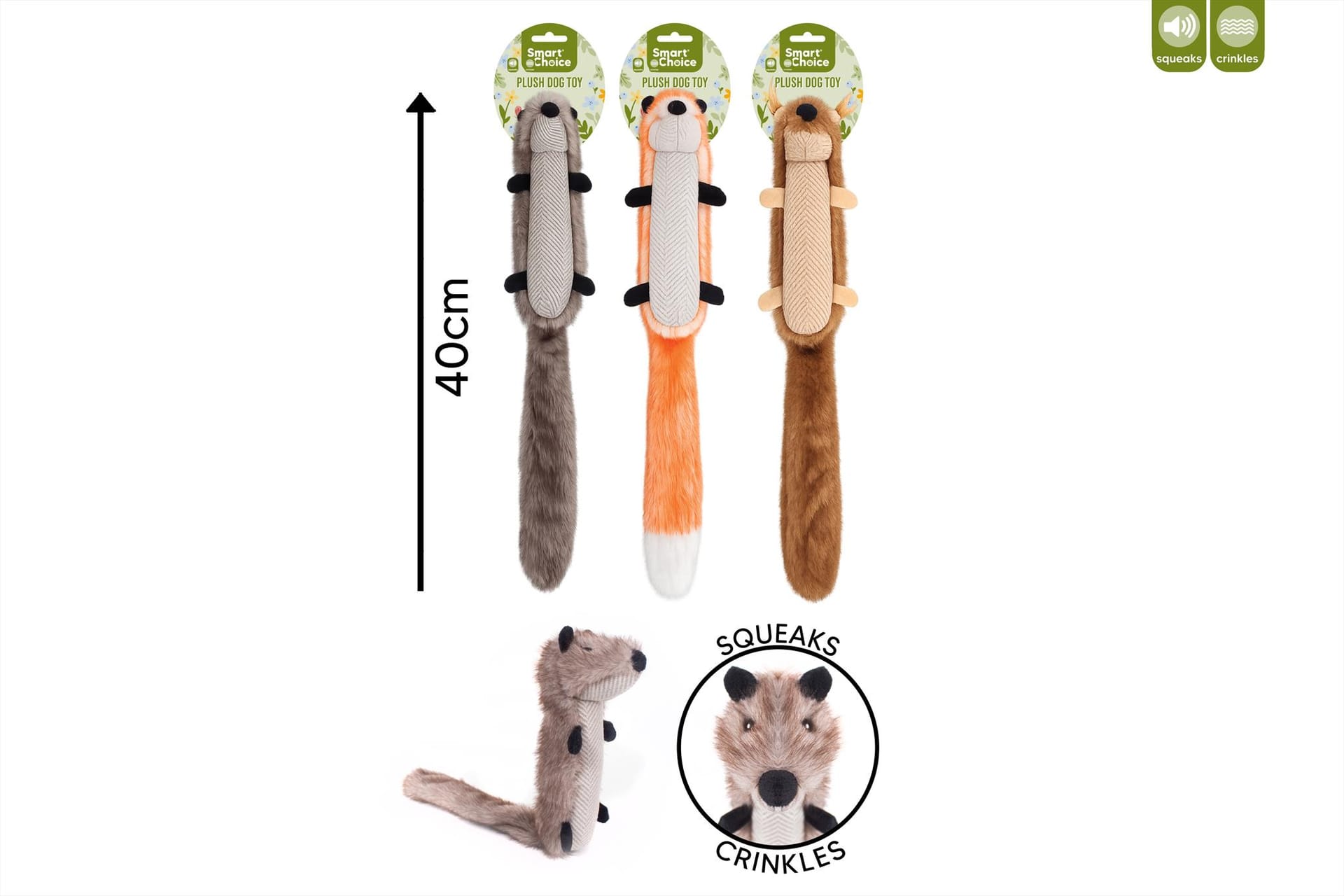 SQUEAKY SOFT PLUSH ANIMAL DOG TOY 3 ASSORTED