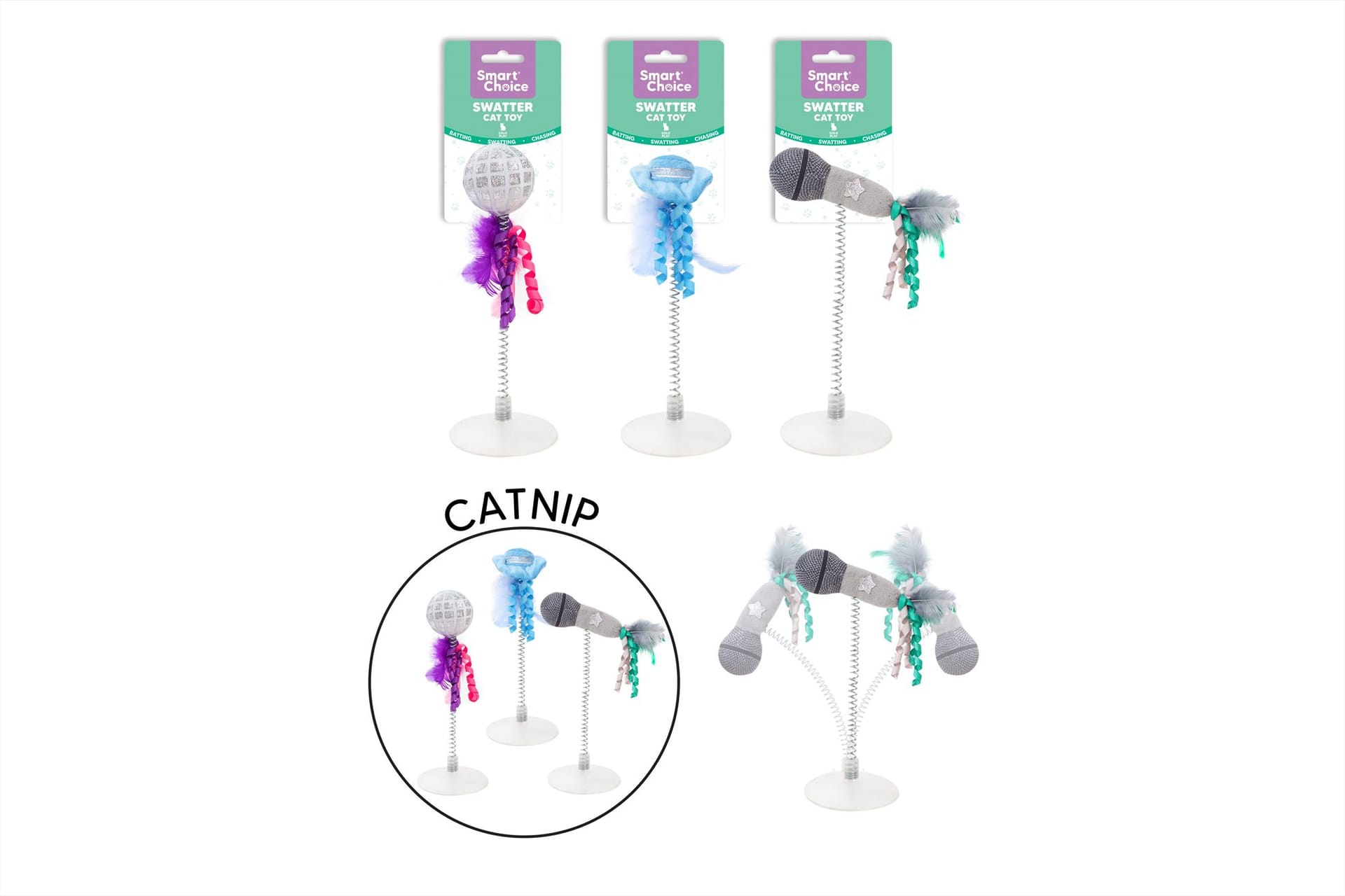  SPRING SWATTER CAT TOY - 3 ASSORTED DESIGNS