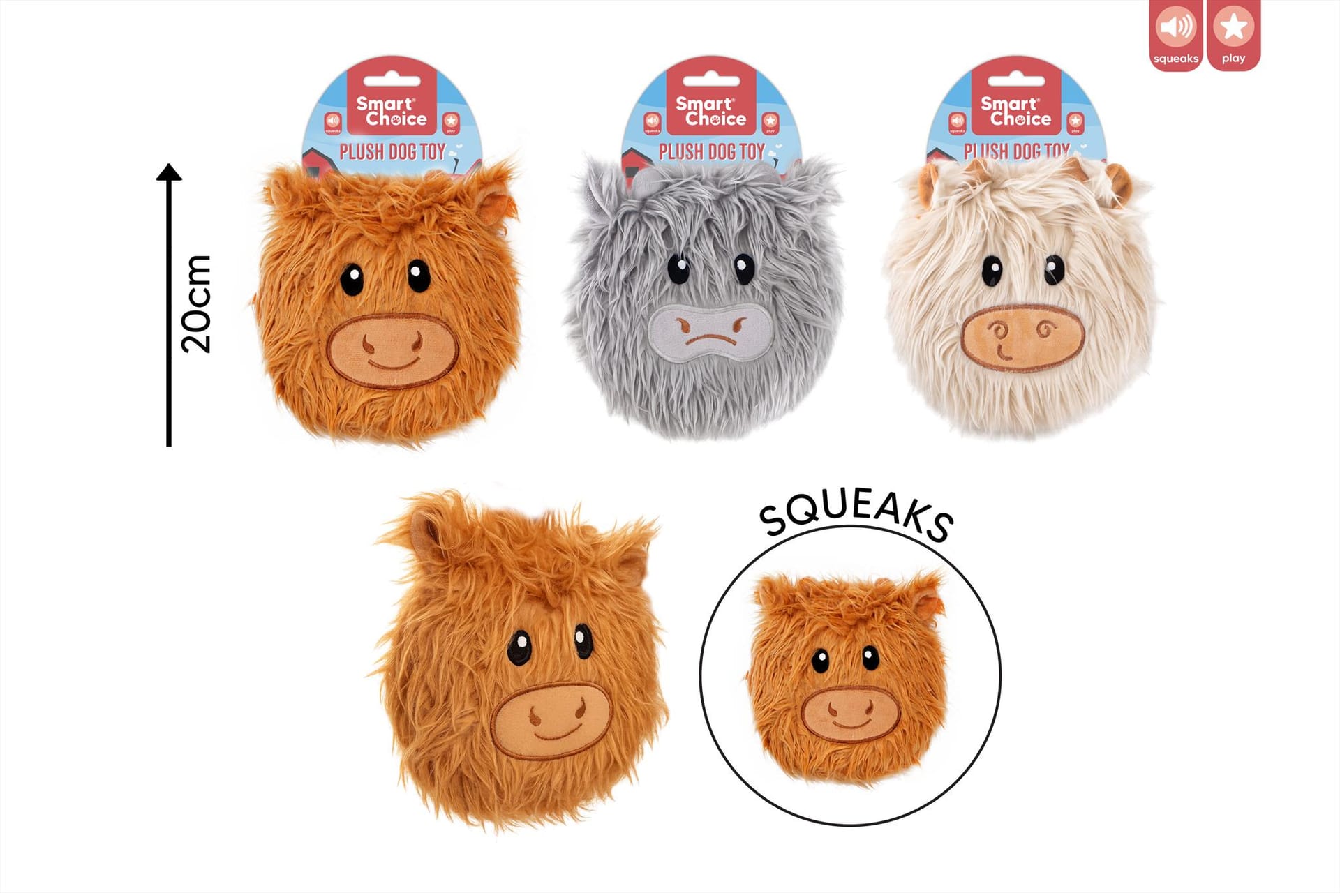 PLUSH COW FRISBEE DOG TOY -  3 ASSORTED COLOURS