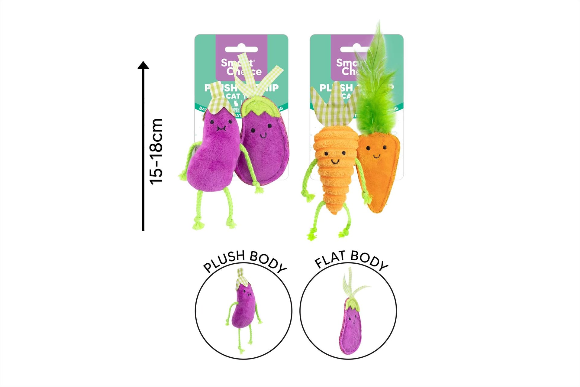 PLUSH 2 PACK AUBERGINE/CARROT CAT TOY