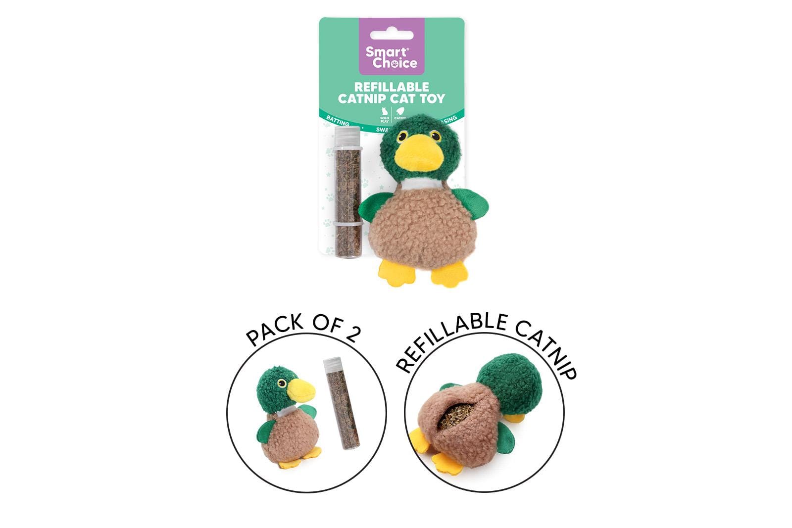 CATNIP PLUSH DUCK REFILLABLE CAT TOY