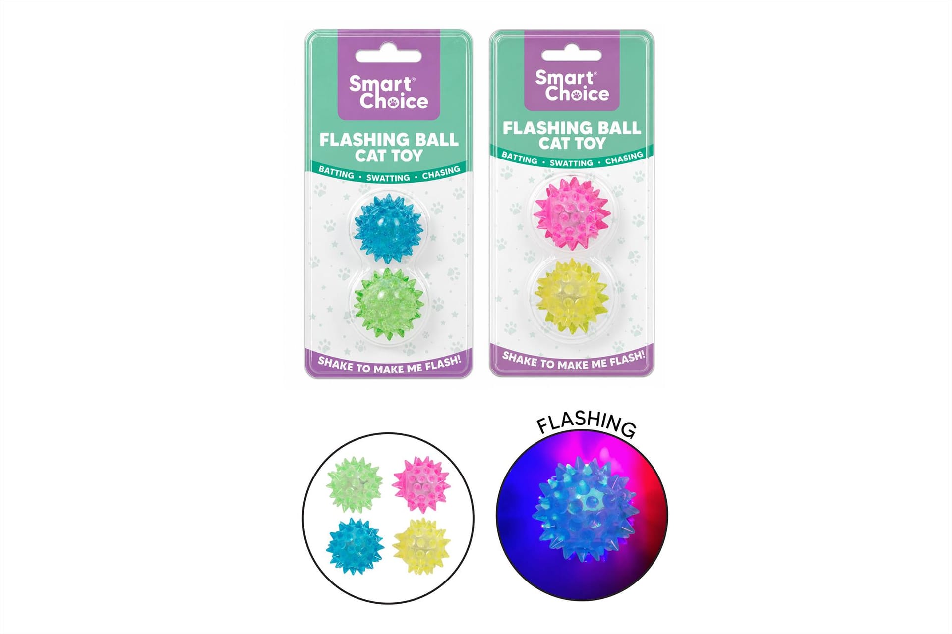 FLASHING RUBBER BALL CAT TOY - PACK OF 2