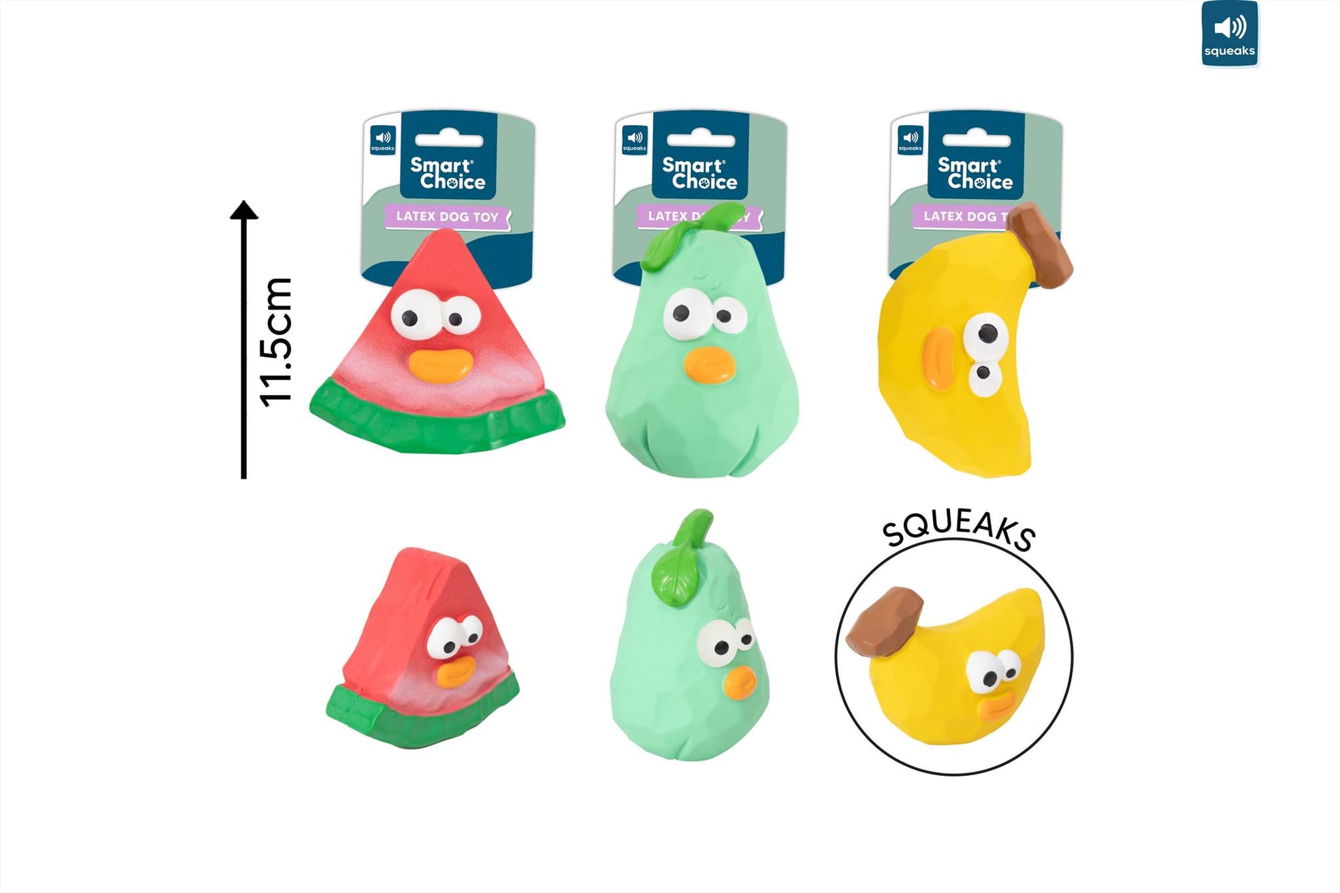 SQUEAKY FRUIT DOG TOY - 3 ASSORTED DESIGNS 