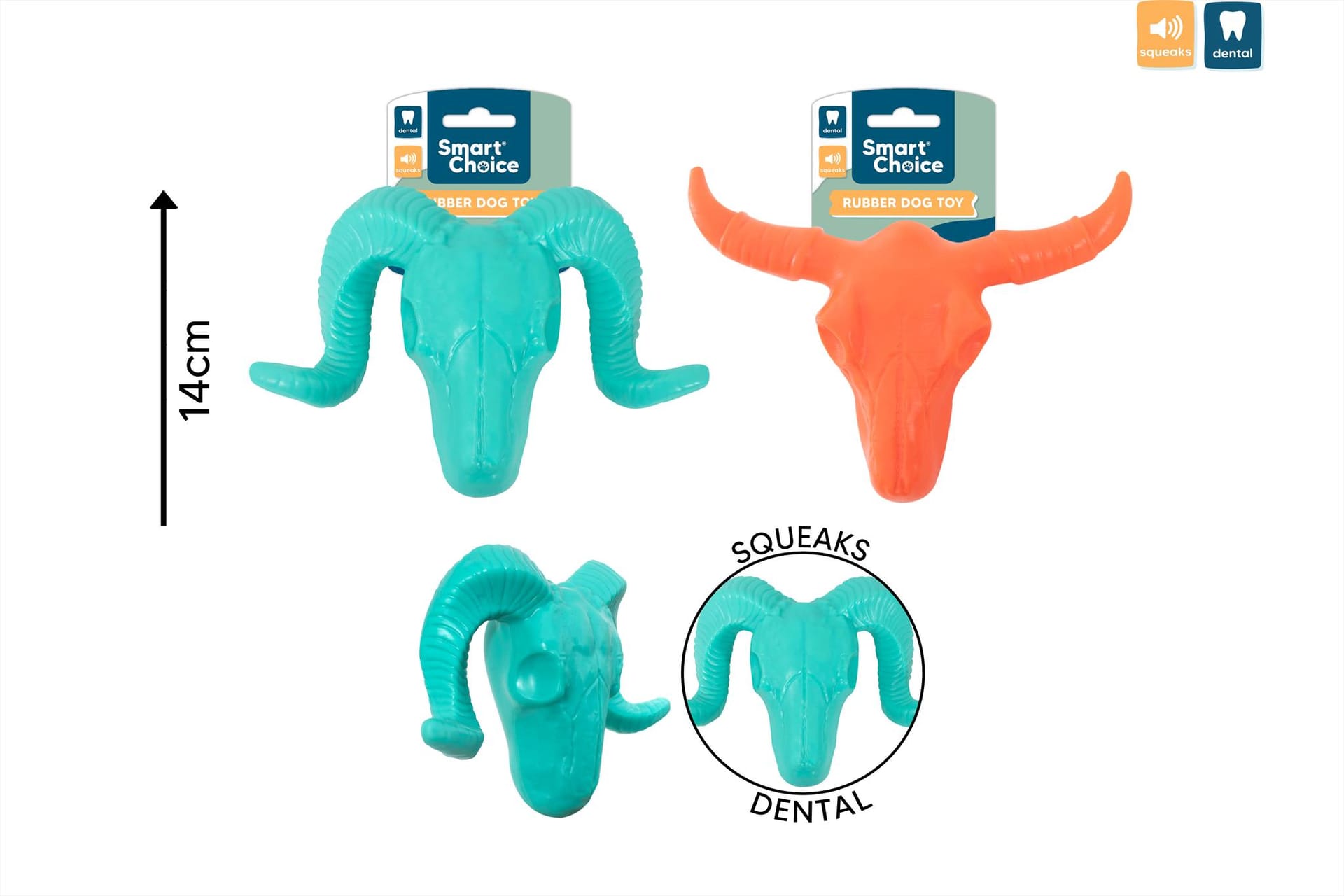 SQUEAKY RAM SKULL DOG TOY - 2 ASSORTED DESIGNS