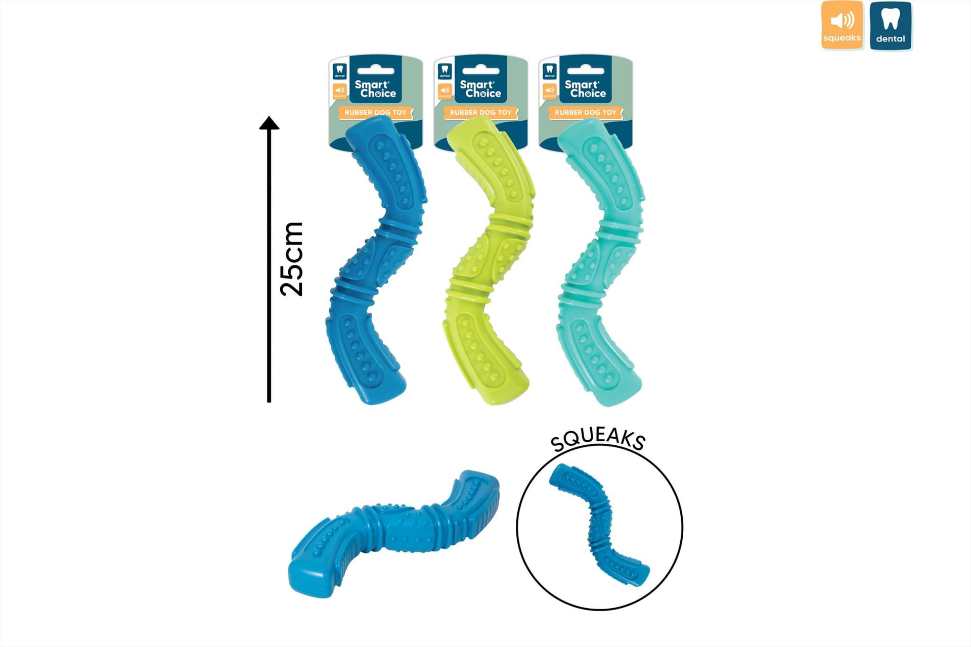  RUBBER BATON DOG TOY - 3 ASSORTED COLOURS