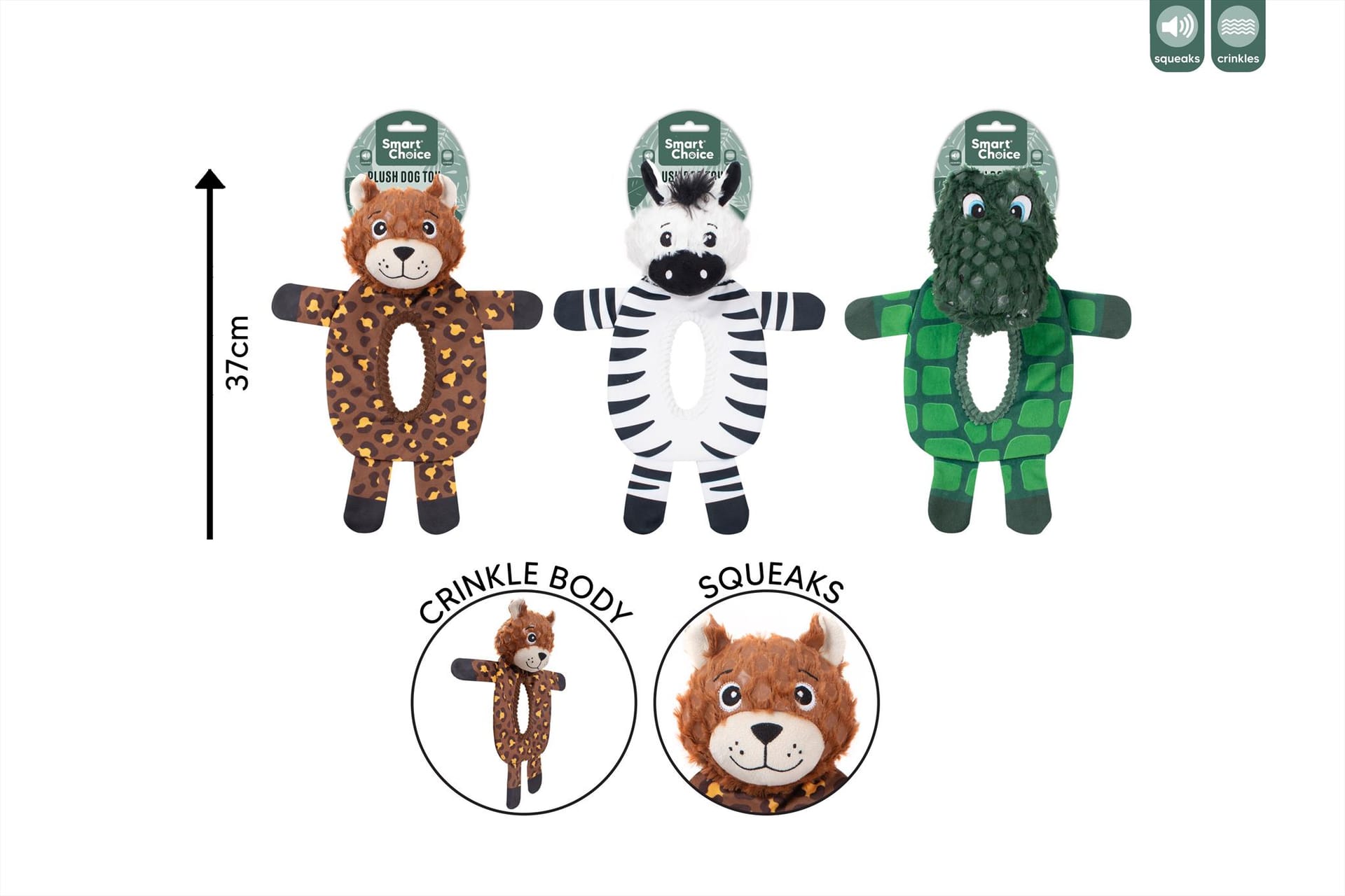 SQUEAKY PLUSH RING  DOG TOY - 3 ASSORTED DESIGNS