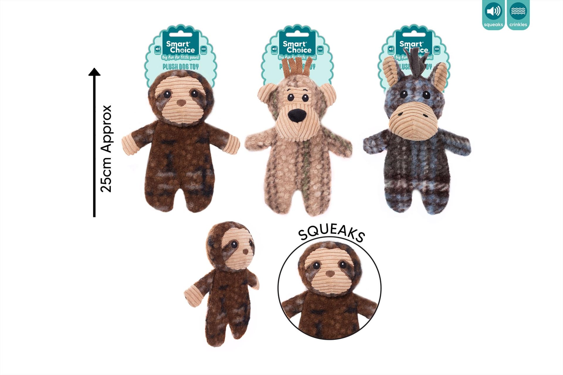  PLUSH FLAT SQUEAKY DOG TOY - 3 ASSORTED COLOURS