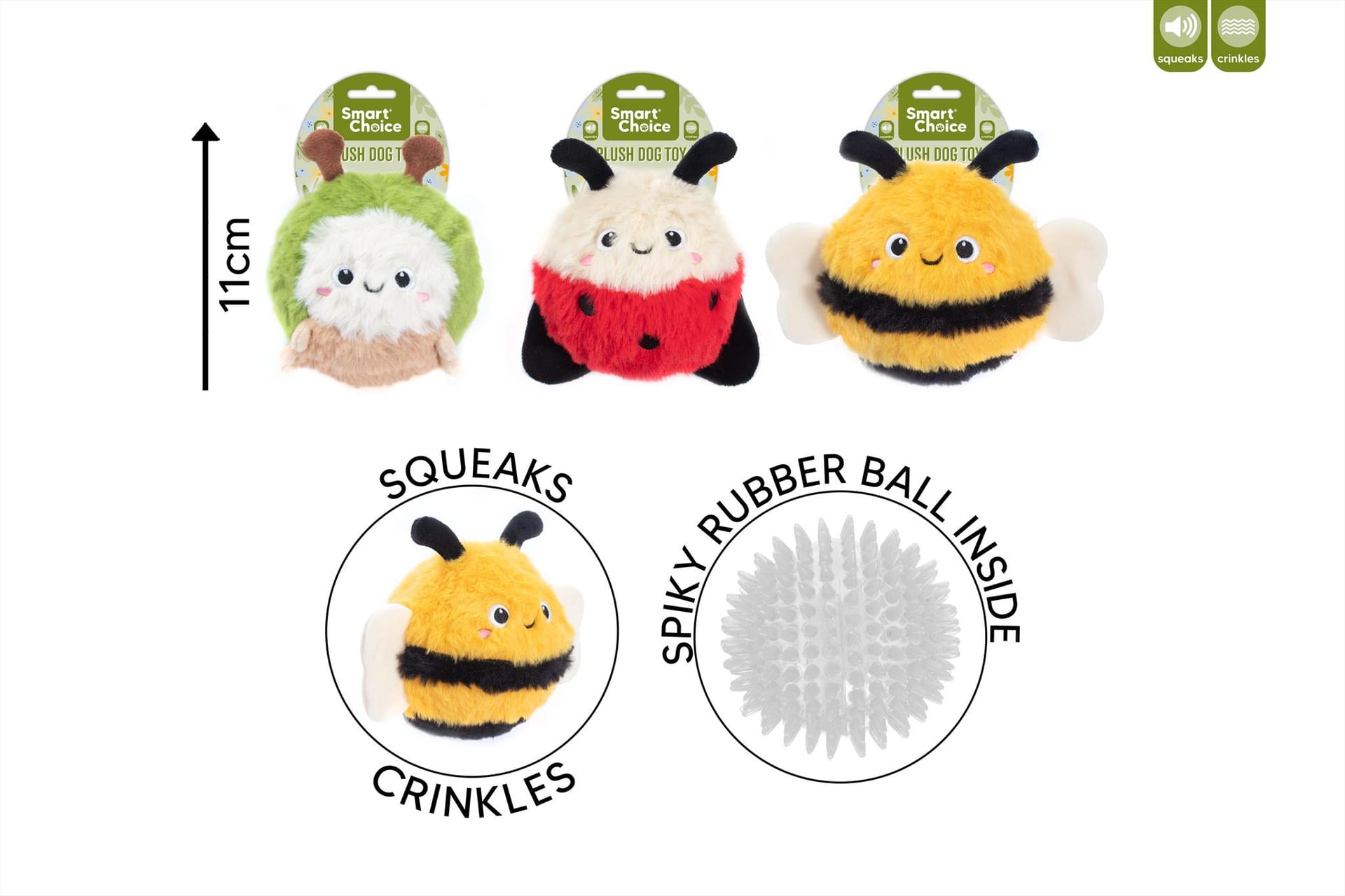 SQUEAKY PLUSH INSECT DOG TOY -  3 ASSORTED DESIGNS