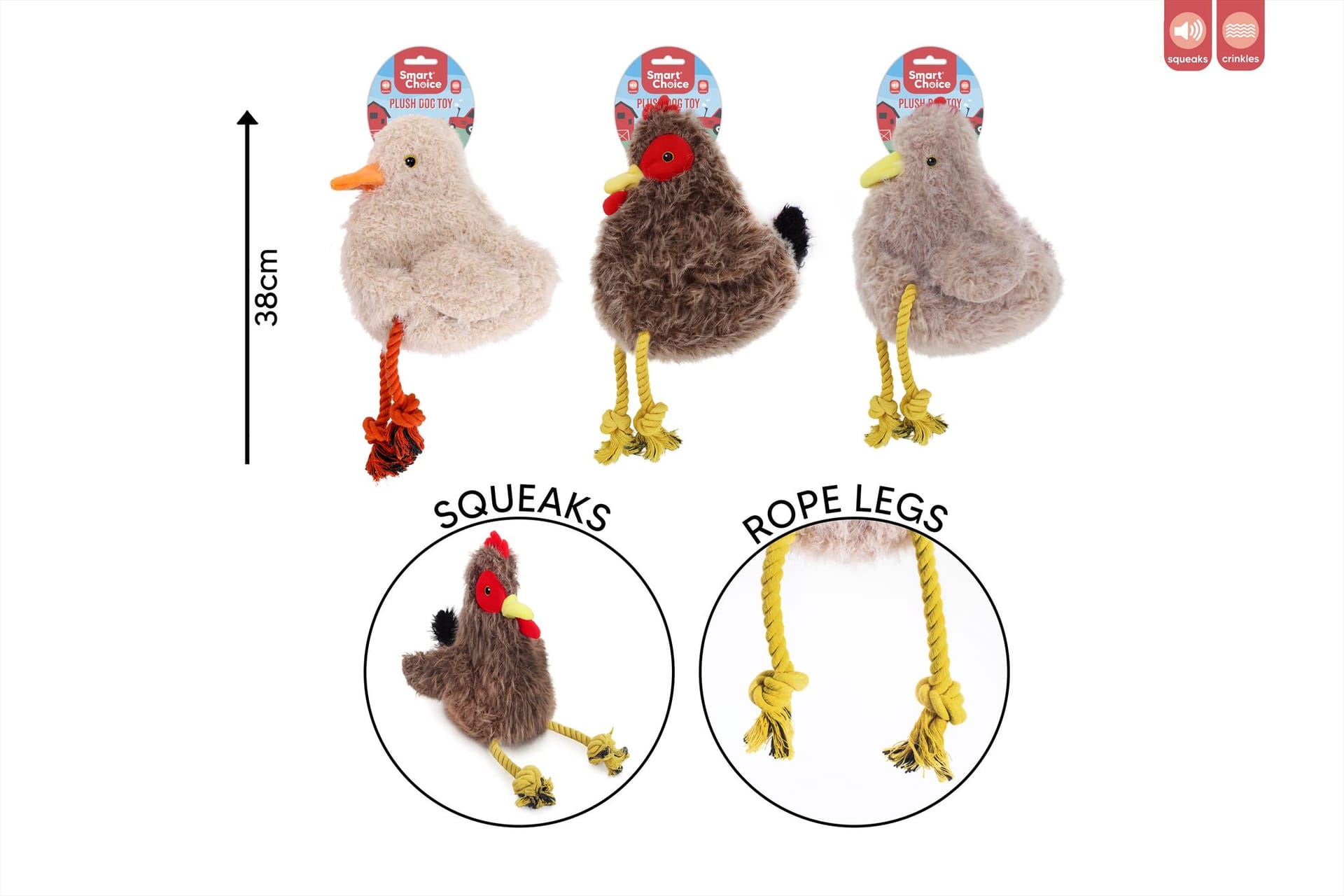 SQUEAKY PLUSH & ROPE CHICKEN DOG TOY 