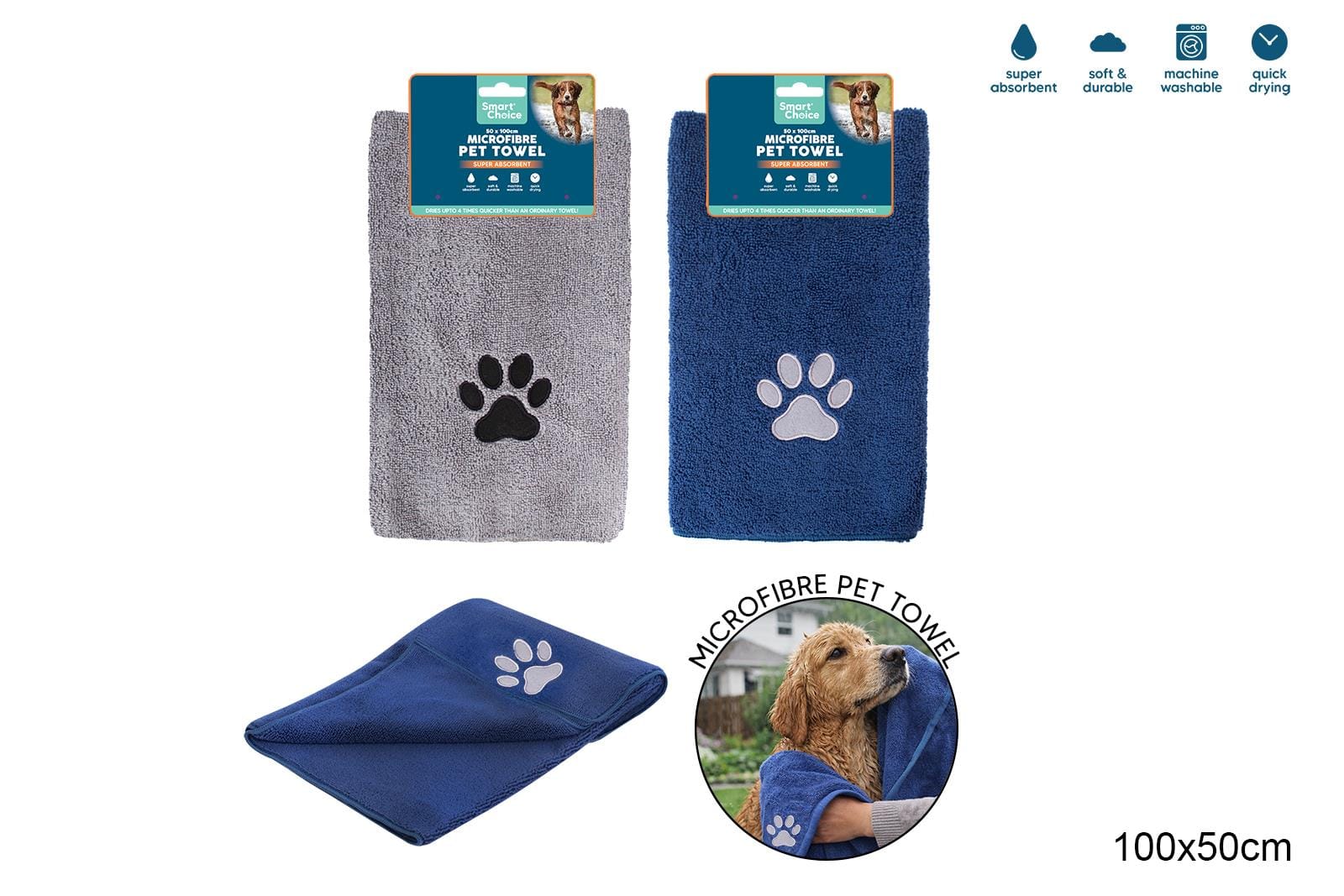 Microfibre Pet Towel - 2 Assorted Colours