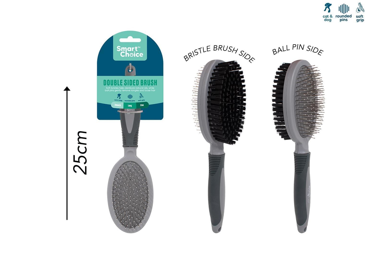 Double-Sided Pin and Bristle Grooming Brush