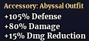 Sailor Piece Abyssal Outfit accessory stats with defense damage and damage reduction